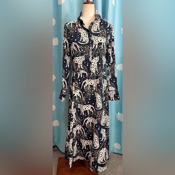 MONKL cat print maxi dress. Button front XXS - Picture 9 of 10